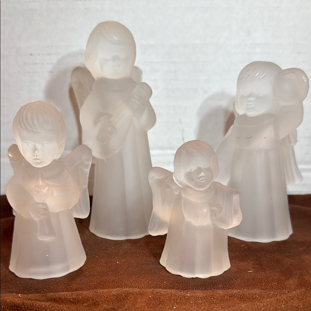 🐈‍⬛ Frosted Glass Angel Musicians candle holders set of 4